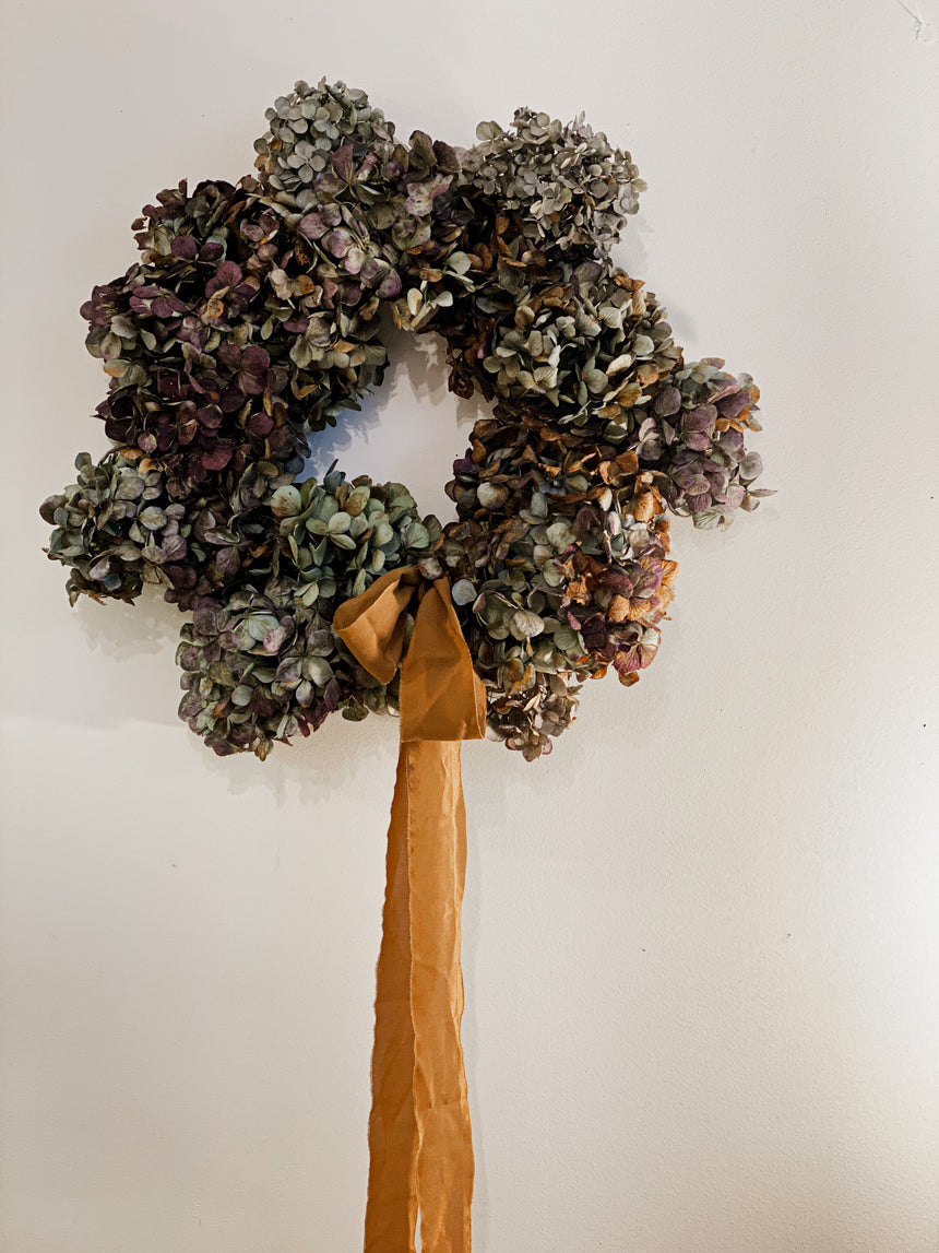 Hydrangea Wreath with silk ribbon