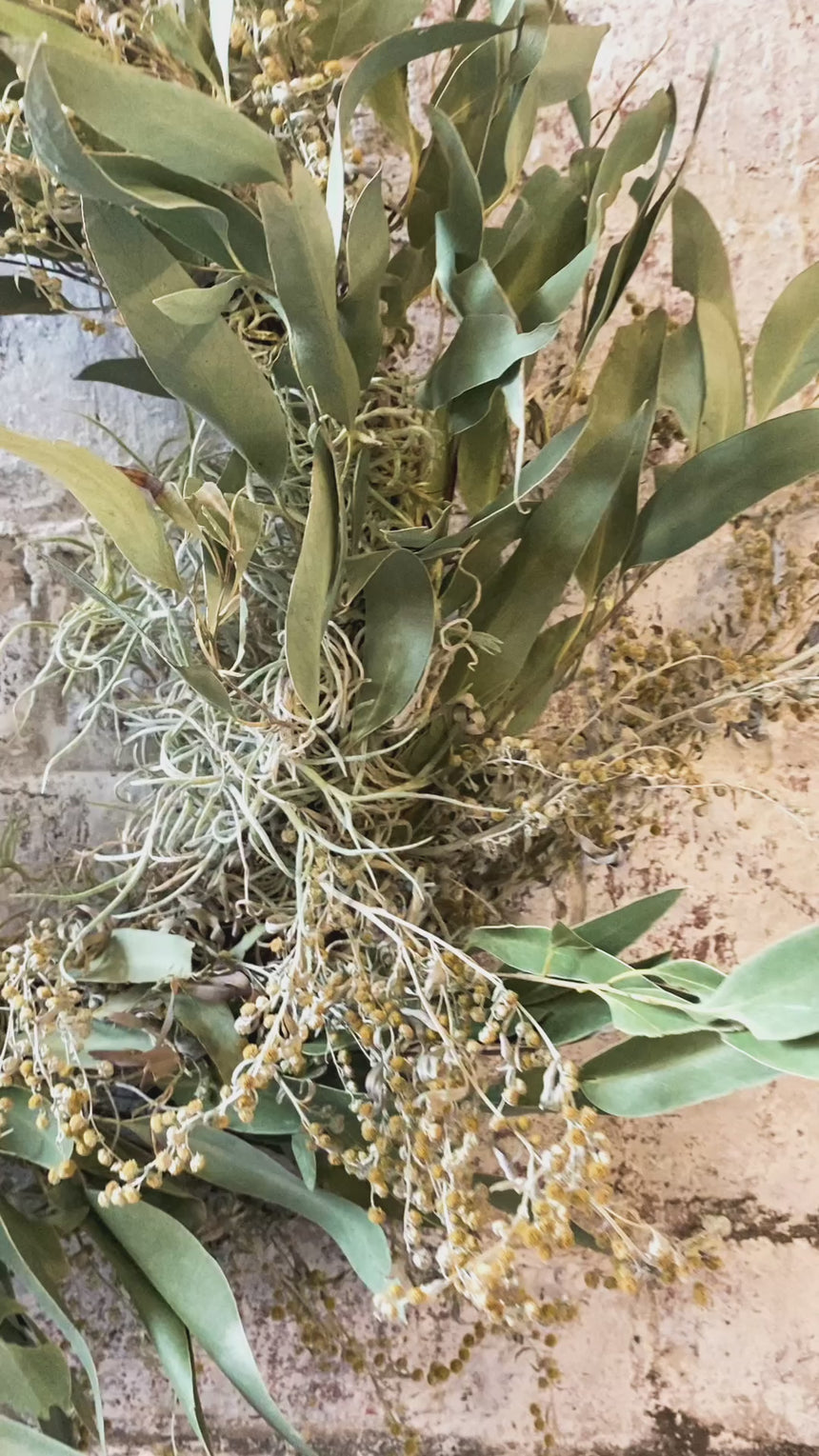 Eucalyptus,Birch, Lunaria & Spanish Moss Wreath with gingham ribbon